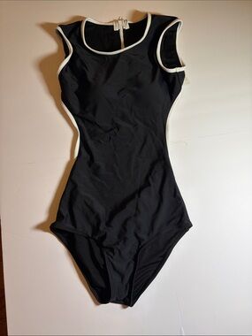 Cupshe Black One-Piece Swimsuit with White Piping medium